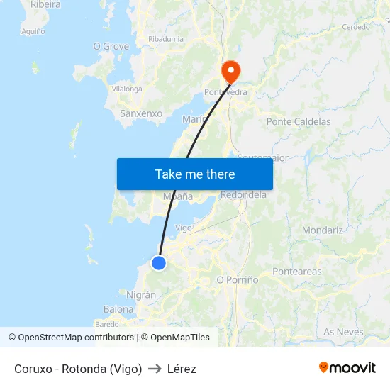 Coruxo - Rotonda (Vigo) to Lérez map