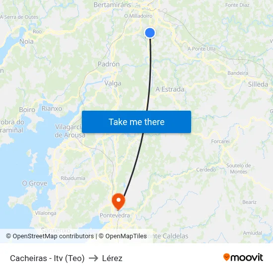 Cacheiras - Itv (Teo) to Lérez map