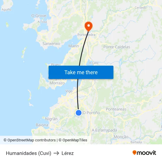 Humanidades (Cuvi) to Lérez map