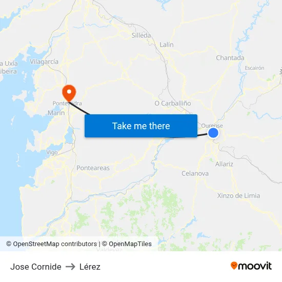 Jose Cornide to Lérez map