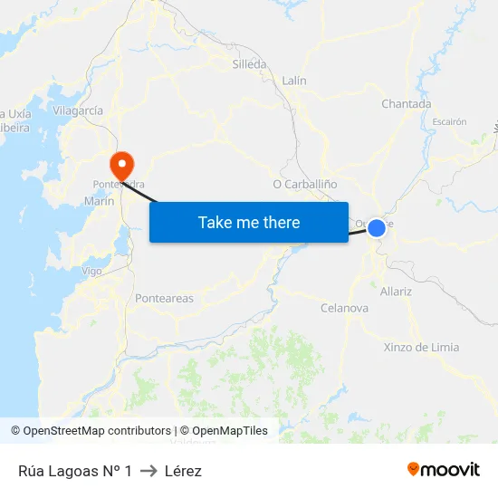 Rúa Lagoas Nº 1 to Lérez map