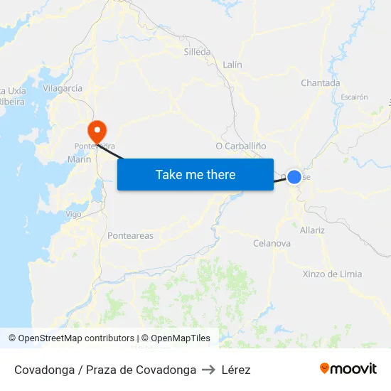 Covadonga / Praza de Covadonga to Lérez map