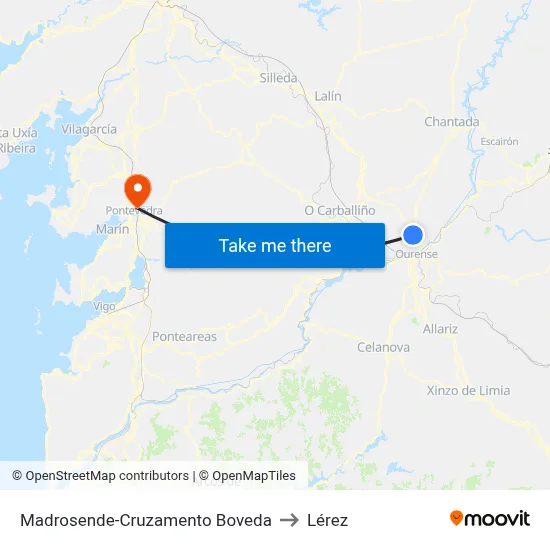 Madrosende-Cruzamento Boveda to Lérez map