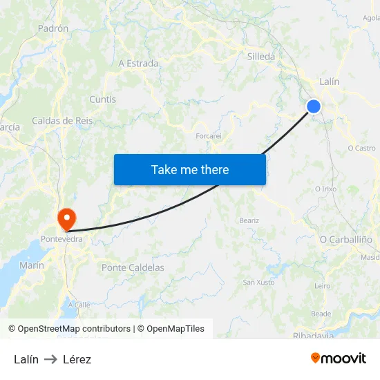 Lalín to Lérez map