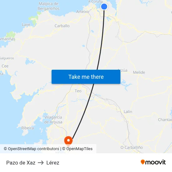 Pazo de Xaz to Lérez map