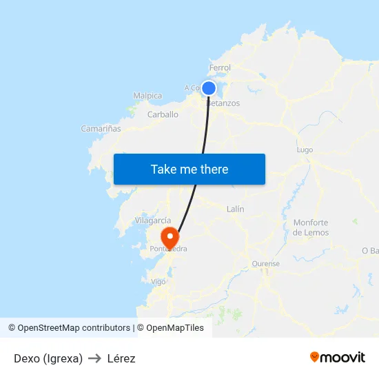 Dexo (Igrexa) to Lérez map