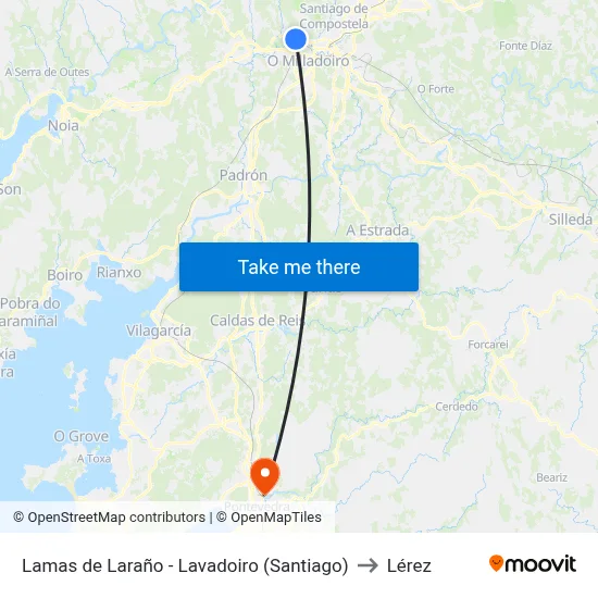 Lamas de Laraño - Lavadoiro (Santiago) to Lérez map