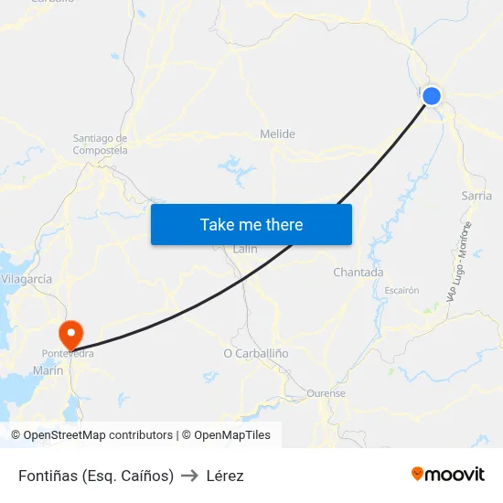 Fontiñas (Esq. Caíños) to Lérez map