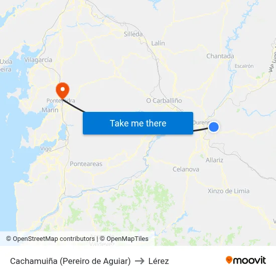 Cachamuiña (Pereiro de Aguiar) to Lérez map