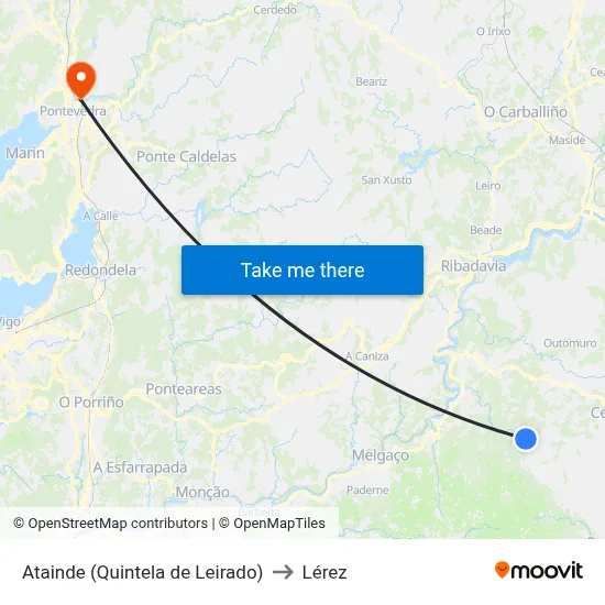 Atainde (Quintela de Leirado) to Lérez map