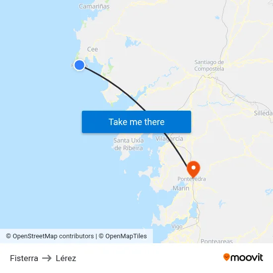 Fisterra to Lérez map