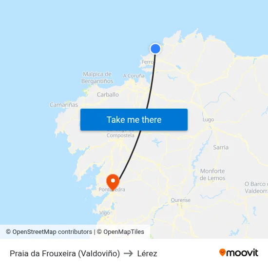 Praia da Frouxeira (Valdoviño) to Lérez map