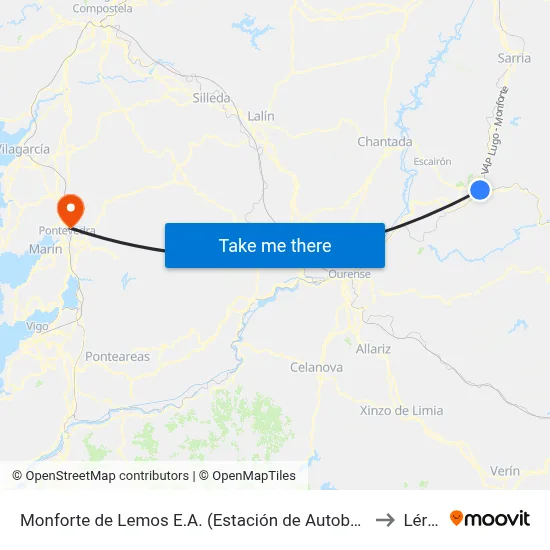 Monforte de Lemos E.A. (Estación de Autobuses) to Lérez map
