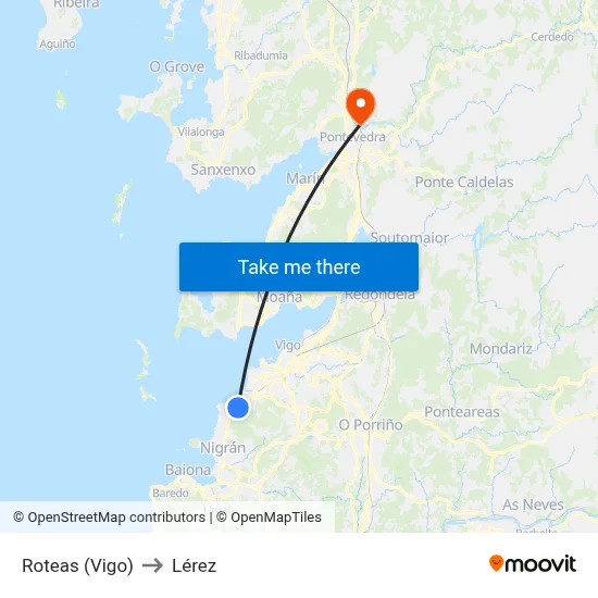 Roteas (Vigo) to Lérez map