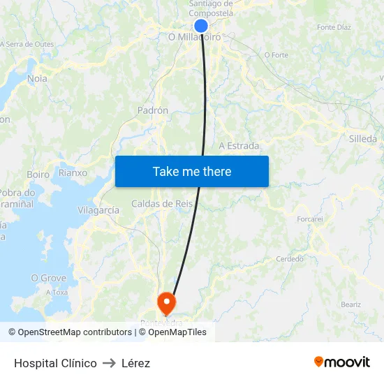 Hospital Clínico to Lérez map