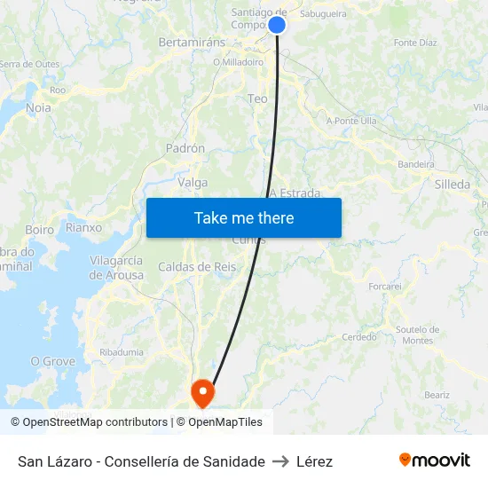 San Lázaro - Consellería de Sanidade to Lérez map