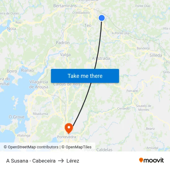 A Susana - Cabeceira to Lérez map