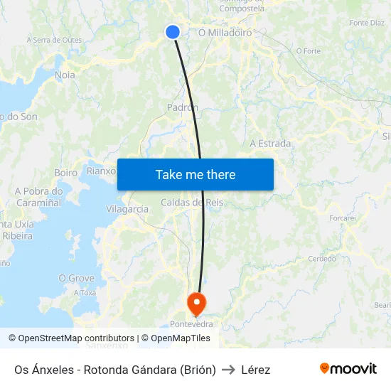 Os Ánxeles - Rotonda Gándara (Brión) to Lérez map