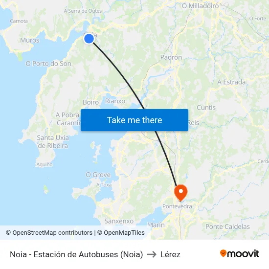 Noia - Estación de Autobuses (Noia) to Lérez map