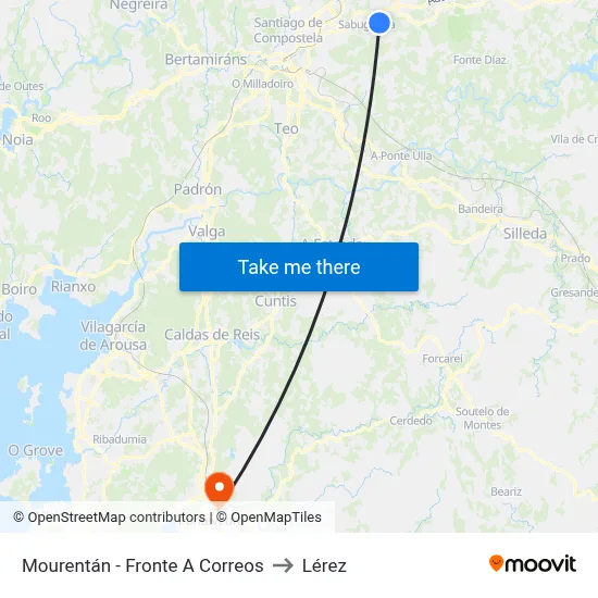 Mourentán - Fronte A Correos to Lérez map