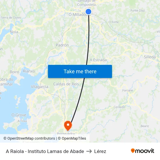 A Raiola - Instituto Lamas de Abade to Lérez map