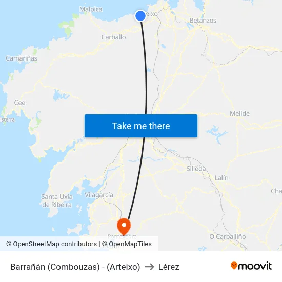 Barrañán (Combouzas) - (Arteixo) to Lérez map