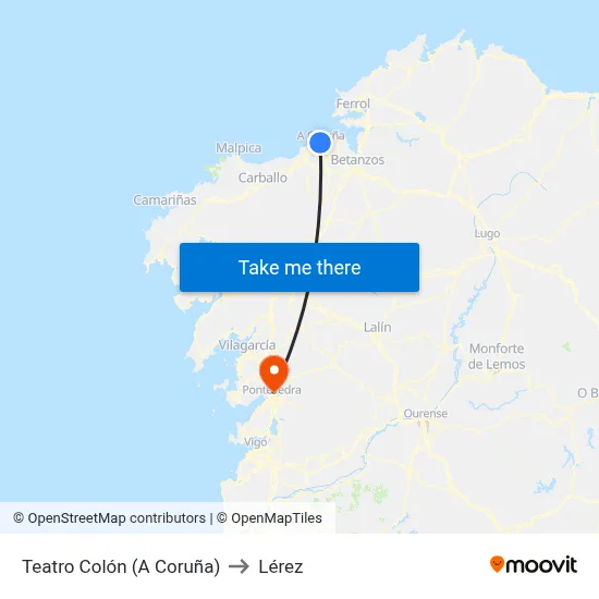 Teatro Colón (A Coruña) to Lérez map