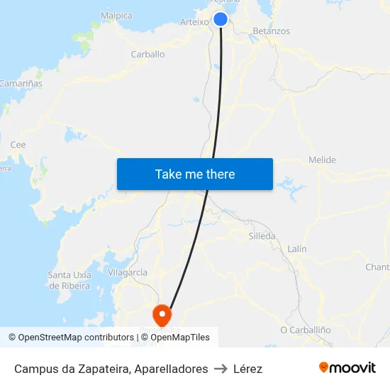 Campus da Zapateira, Aparelladores to Lérez map