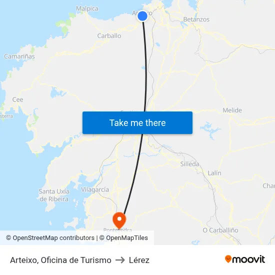 Arteixo, Oficina de Turismo to Lérez map