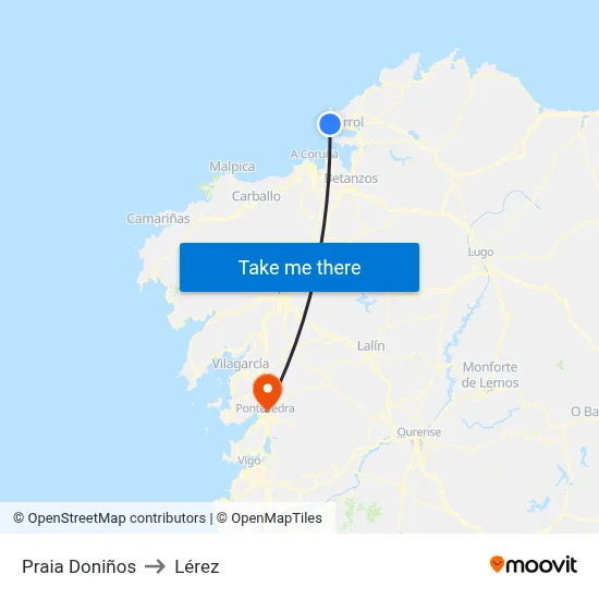 Praia de Doniños to Lérez map