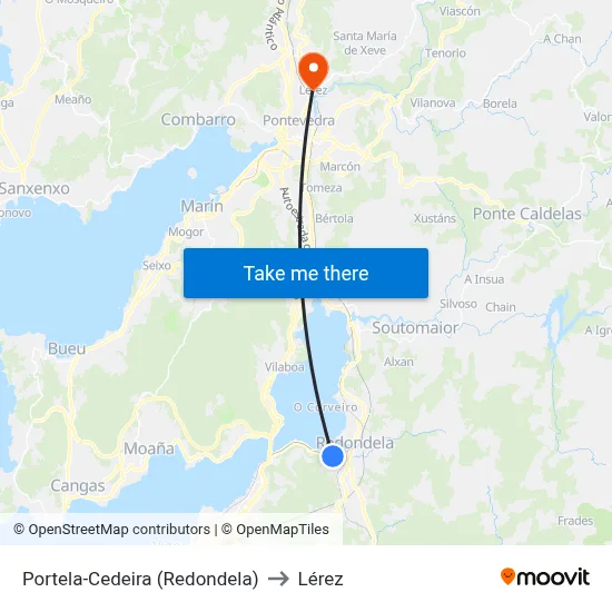 Portela-Cedeira (Redondela) to Lérez map
