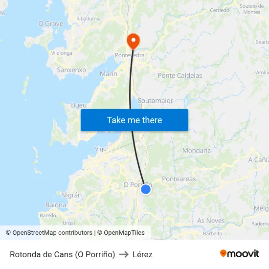 Rotonda de Cans (O Porriño) to Lérez map