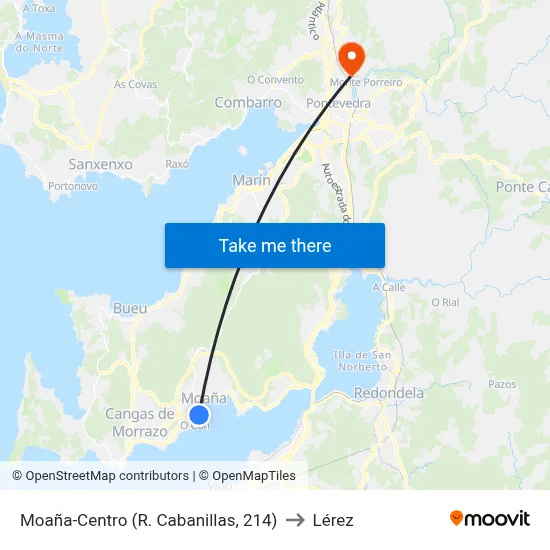 Moaña-Centro (R. Cabanillas, 214) to Lérez map