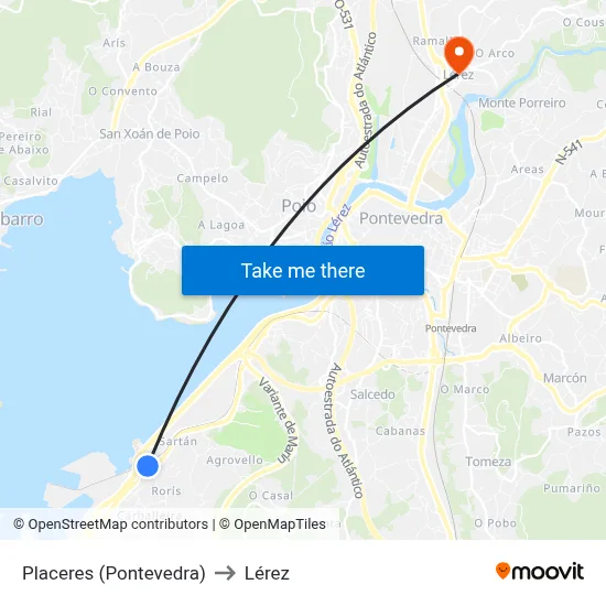 Placeres (Pontevedra) to Lérez map