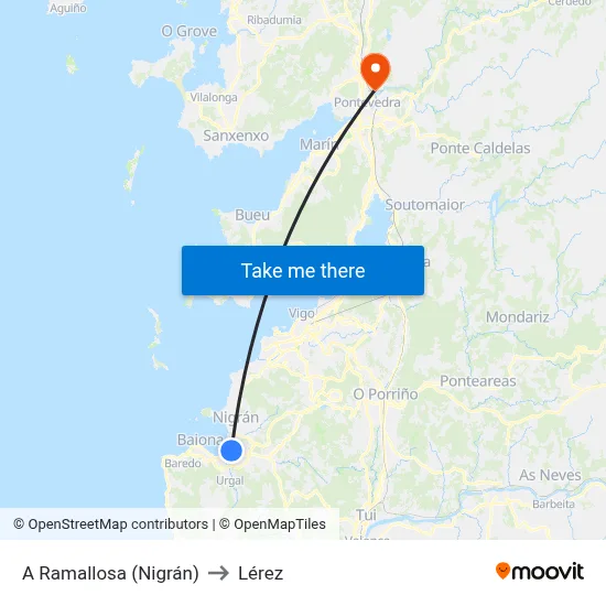 A Ramallosa (Nigrán) to Lérez map