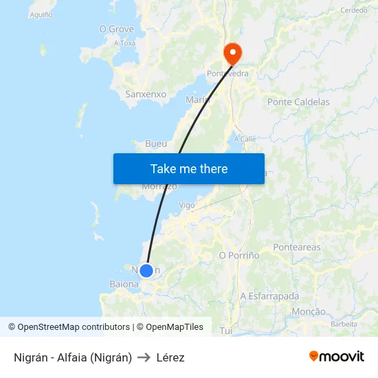 Nigrán - Alfaia (Nigrán) to Lérez map