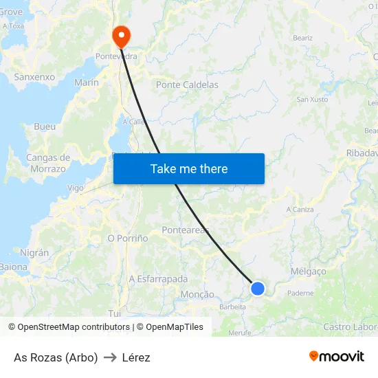 As Rozas (Arbo) to Lérez map