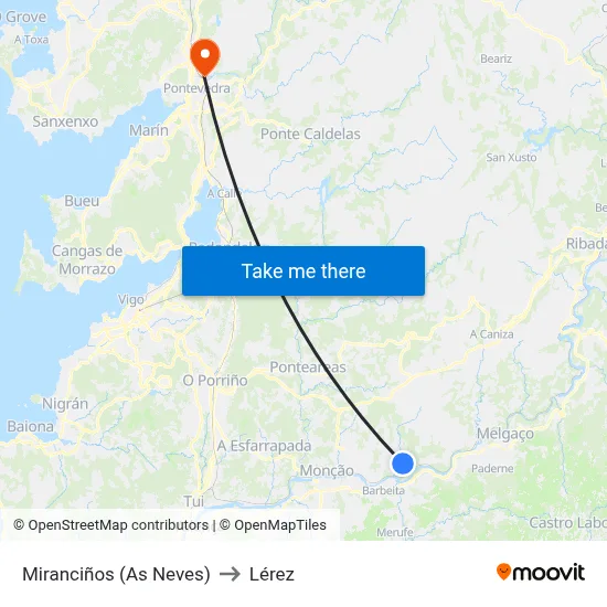 Miranciños (As Neves) to Lérez map