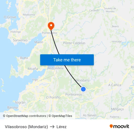 Vilasobroso (Mondariz) to Lérez map