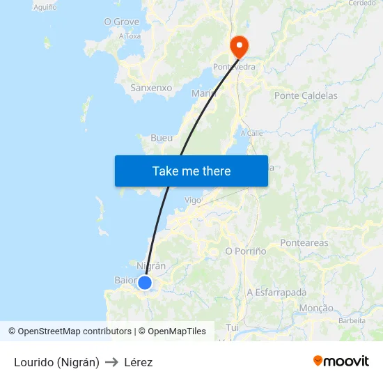 Lourido (Nigrán) to Lérez map