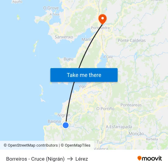 Borreiros - Cruce (Nigrán) to Lérez map