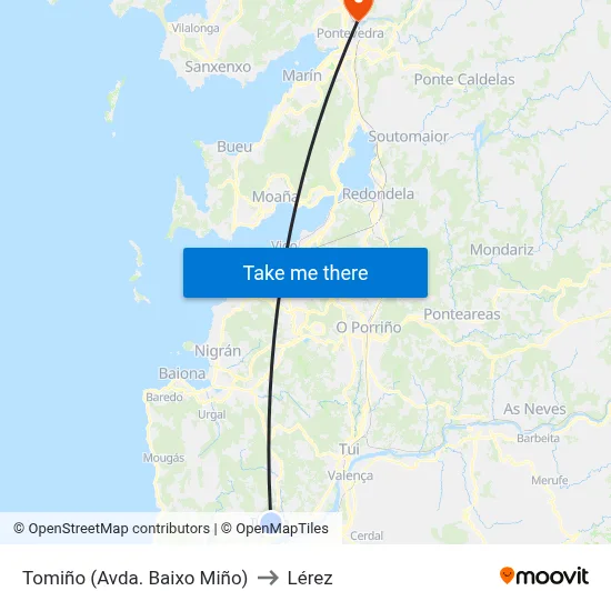 Tomiño (Avda. Baixo Miño) to Lérez map