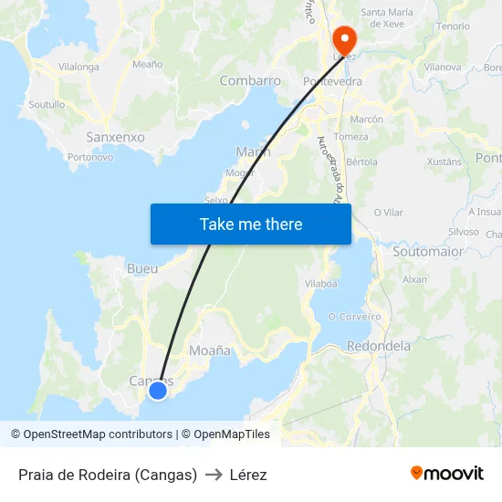 Praia de Rodeira (Cangas) to Lérez map