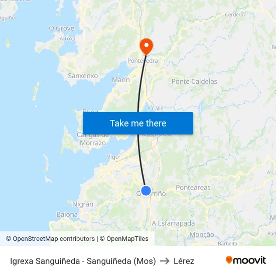 Igrexa Sanguiñeda - Sanguiñeda (Mos) to Lérez map