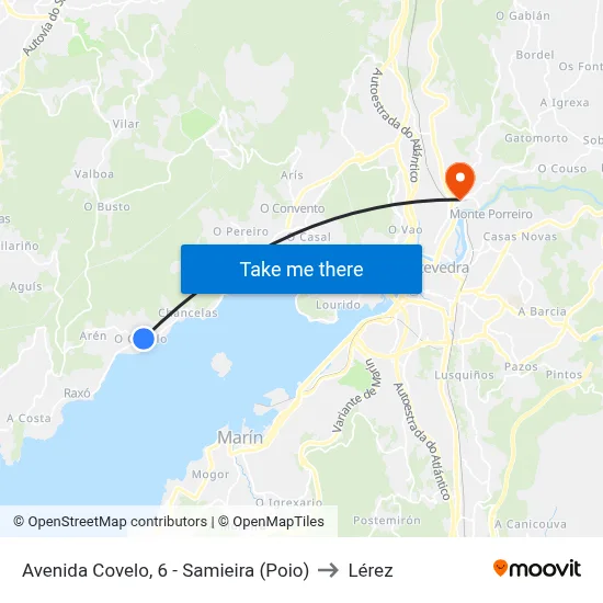 Avenida Covelo, 6 - Samieira (Poio) to Lérez map