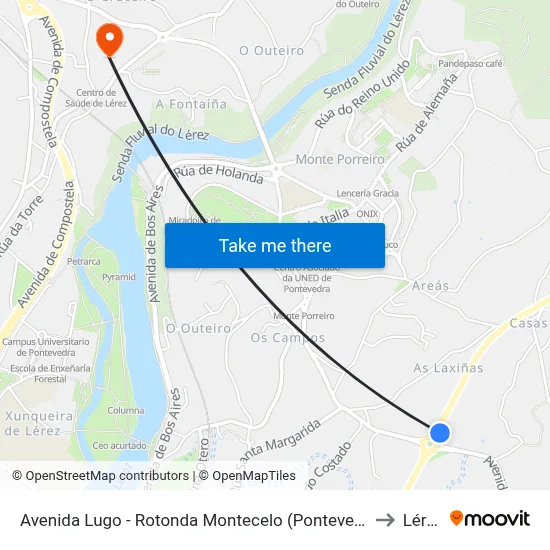 Avenida Lugo - Rotonda Montecelo (Pontevedra) to Lérez map
