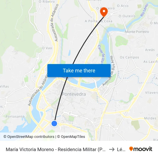 María Victoria Moreno - Residencia Militar (Pontevedra) to Lérez map