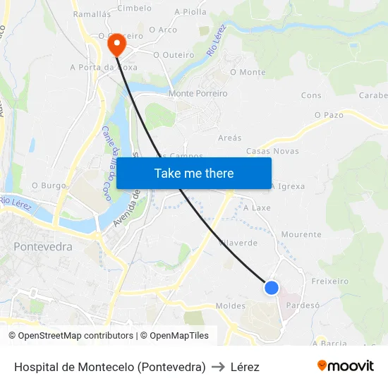 Hospital de Montecelo (Pontevedra) to Lérez map