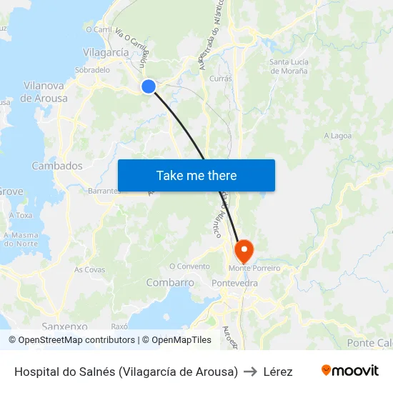 Hospital do Salnés (Vilagarcía de Arousa) to Lérez map
