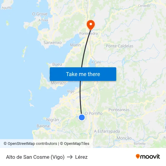 Alto de San Cosme (Vigo) to Lérez map